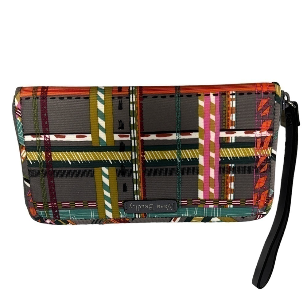 Vera Bradley Midtown RFID Wristlet City Plaid Gray/Teal/Pink RETIRED NWT
